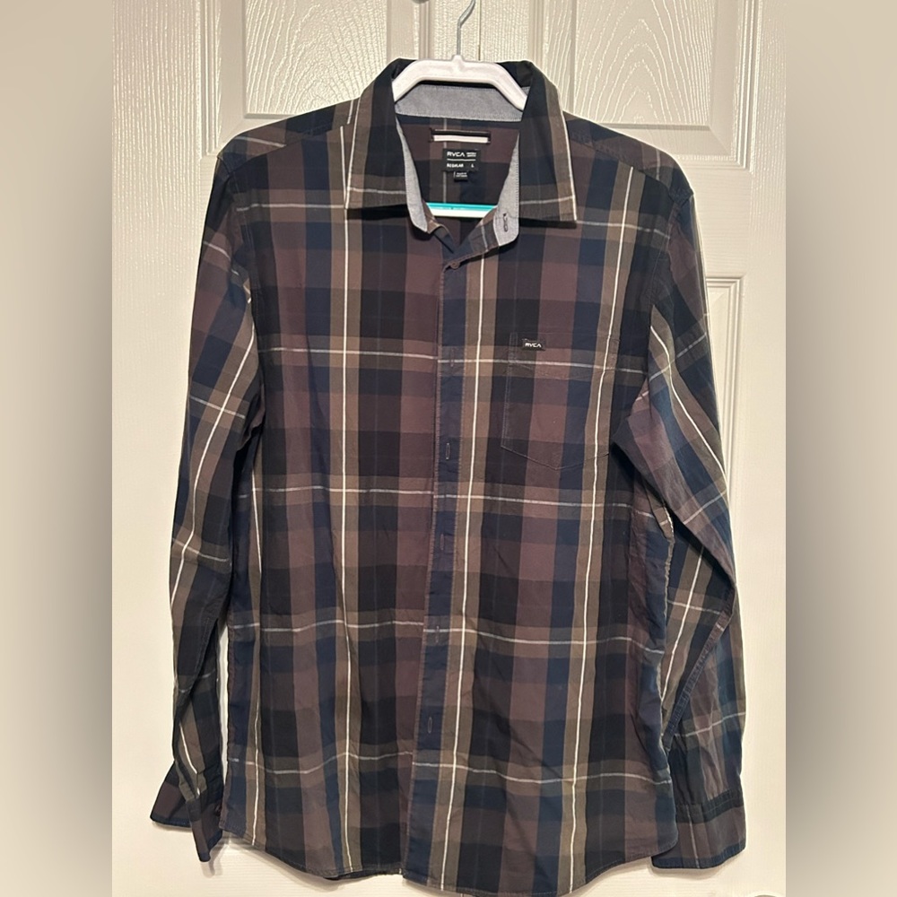 RVCA Shirt Mens Large Plaid Button Up Long Sleeve